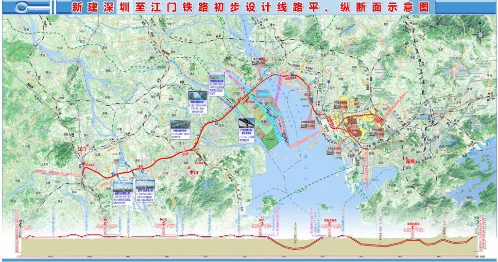 新建广州至江门铁路初步设计线路平、纵断面示意图