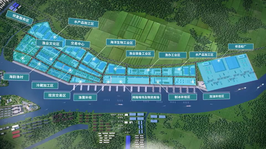 现有渔港（实景）与新渔港设计规划对比 - 江苏盐城黄沙港国家中心渔港二期项目完成全部突堤码头主体结构混凝土浇筑