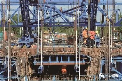 混凝土泵管浇筑现场 - 江苏铁路：南沿江城际铁路跨长深高速特大桥浇筑连续梁混凝土
