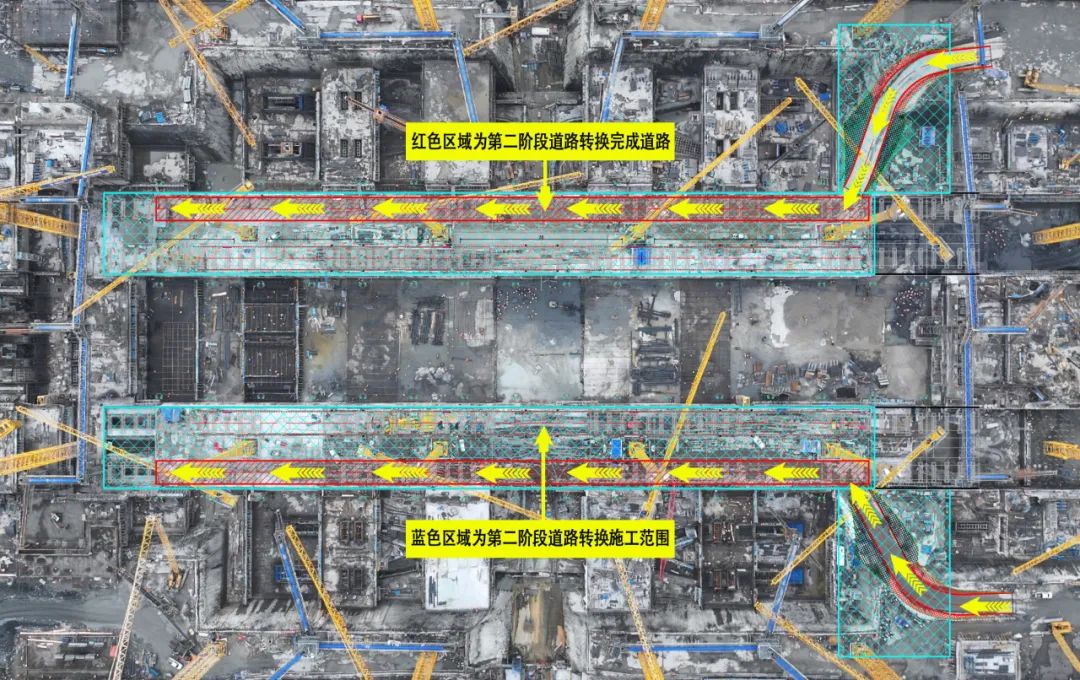 第二阶段道路转换工程示意图 - 西部陆海新通道骨干工程 平陆运河企石枢纽船闸闸室中墩首仓混凝土浇筑完成