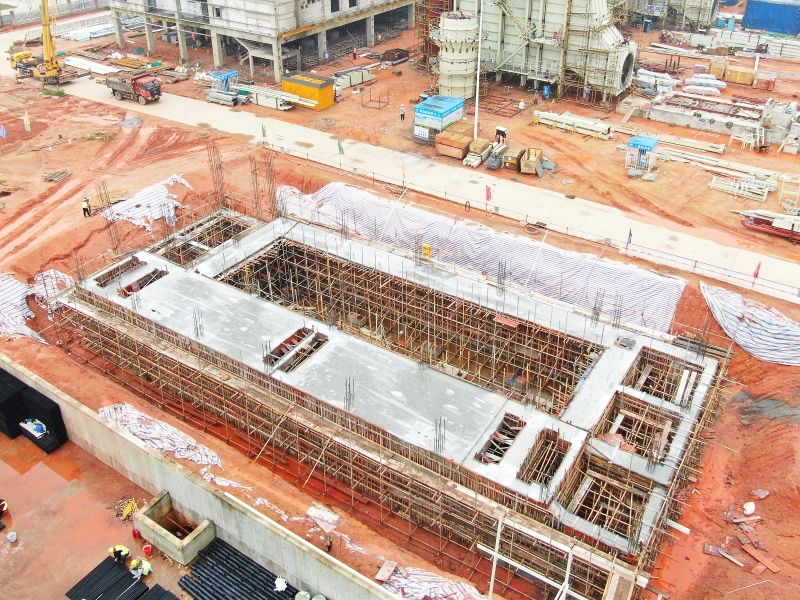 广东德庆工业园天然气热电联产项目中央水泵房下部结构混凝土浇筑完成